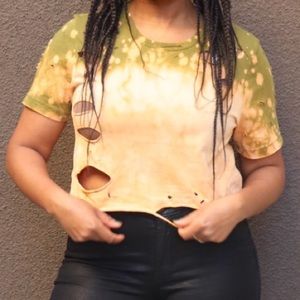 Bleached dyed deconstructed crop t-shirt